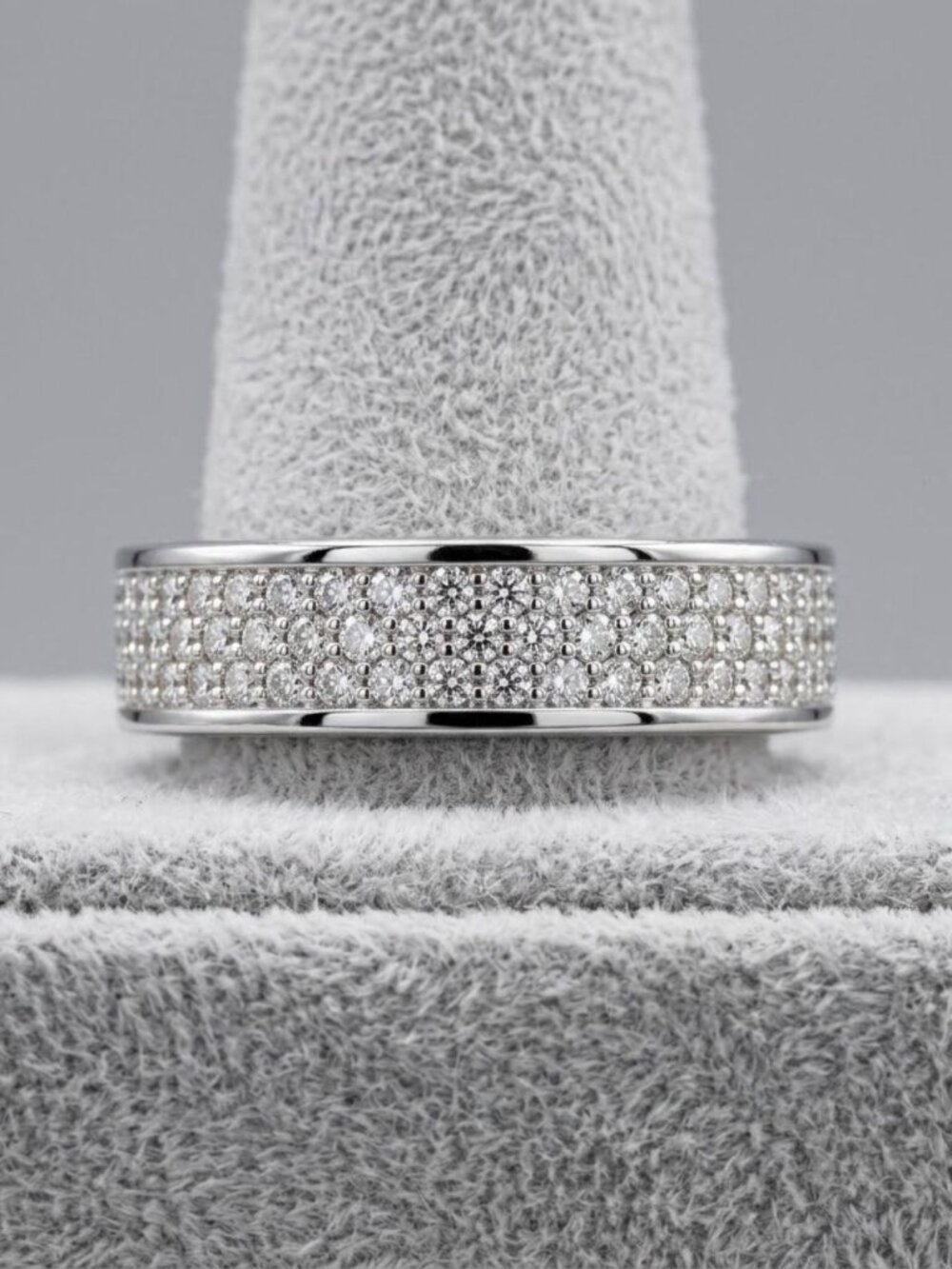 Moissanite 3 Row Pave Eternity Band S925 Silver Size 5 VVS1